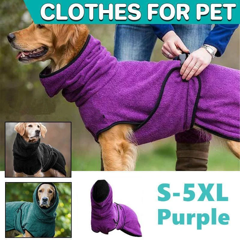 Dog Puppy HoodiesJacket Solid Coat Pet Winter Soft Warm Clothes S-5XL Purple - L