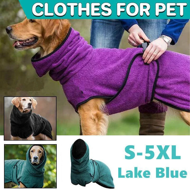 Dog Puppy Hoodies Jacket Solid Coat Pet Winter Soft Warm Clothes S-5XL Lake Blue - 5XL