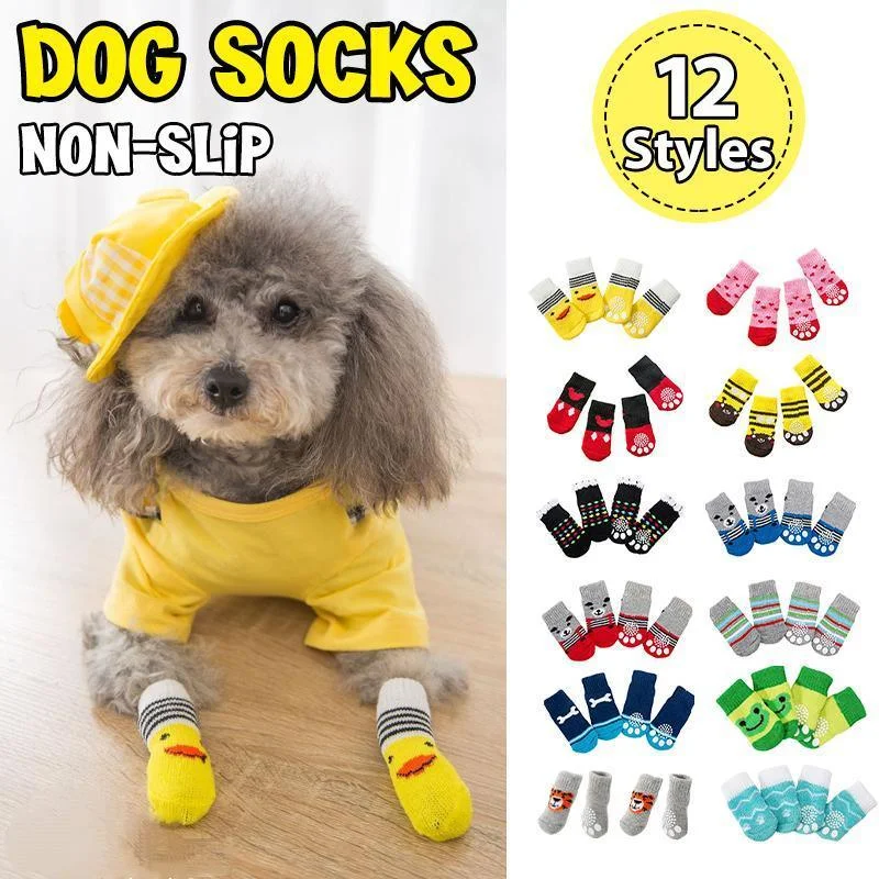 Dog Socks Non-Slip Grip Slip Anti-Slip - Puppy Cat Pet Shoes Slippers S Size - Yellow ducklings