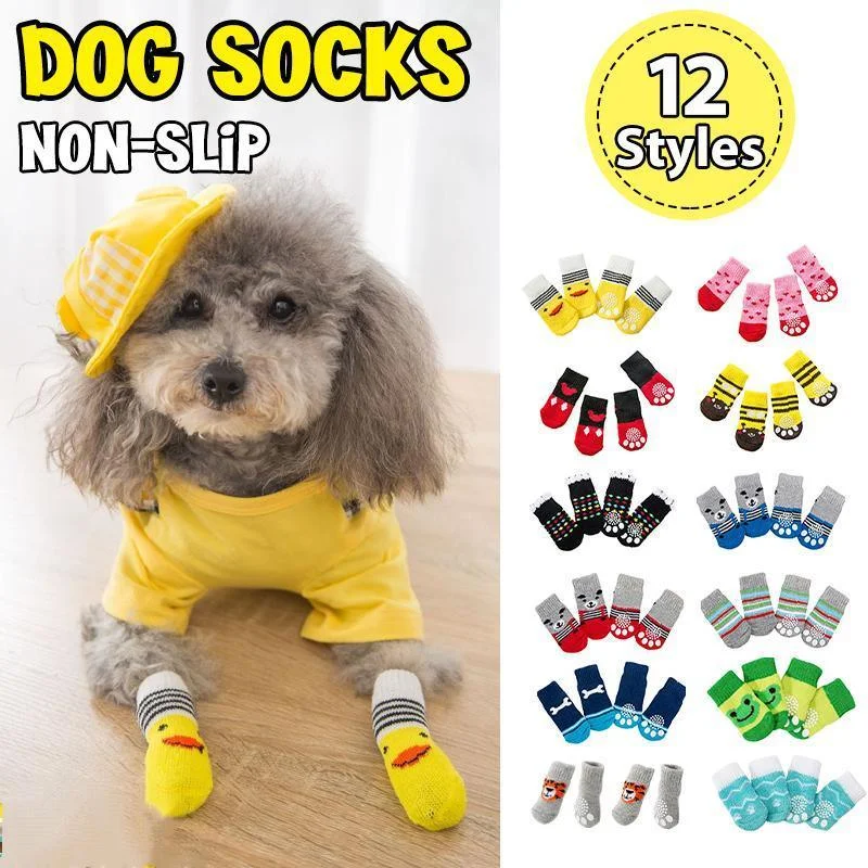 Dog Socks Non-Slip Grip Slip Anti-Slip - Puppy Cat Pet Shoes Slippers M Size - Water green ripples