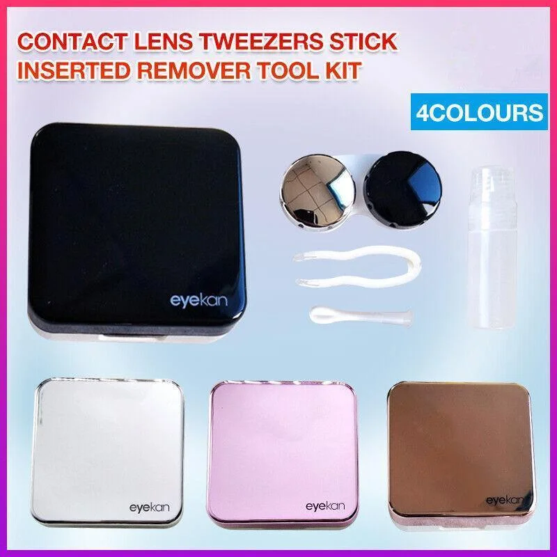 Contact Lens Tweezers Stick Inserted Remover Tool Kit Tip Storage Case Box Sets - Rose Red