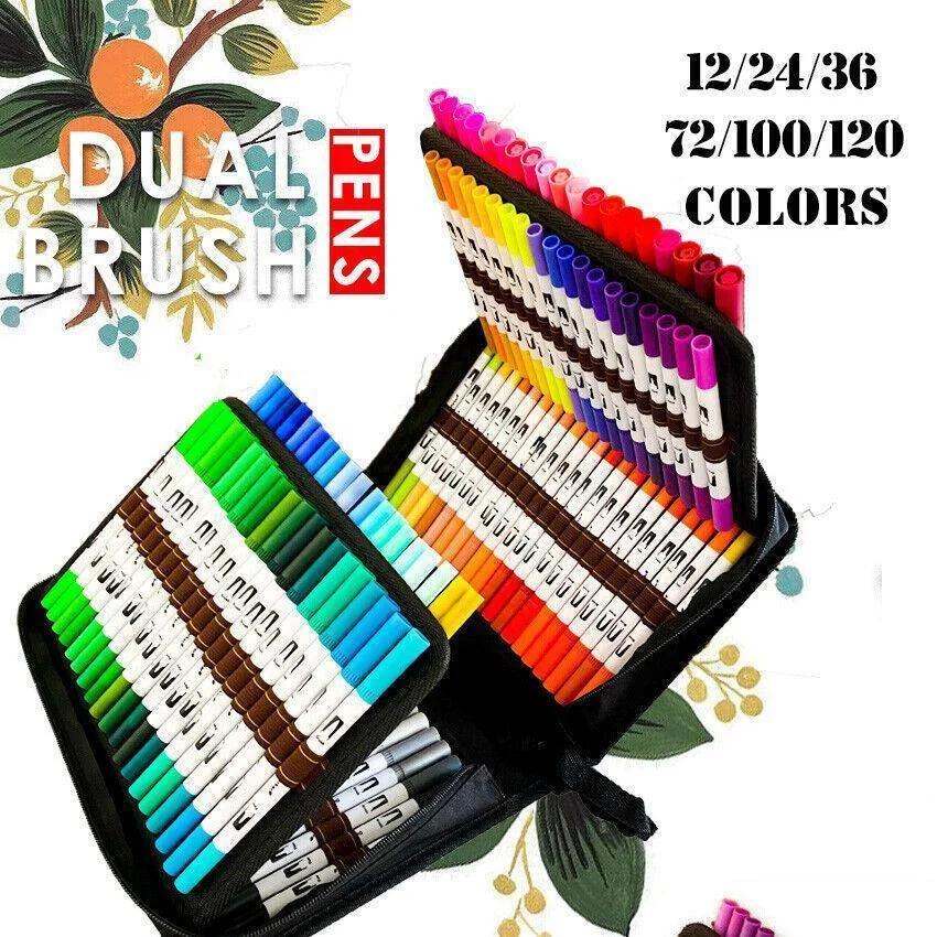 12-120 Watercolor Brush Pen Set Artist Sketch Marker - Black-12 Colours