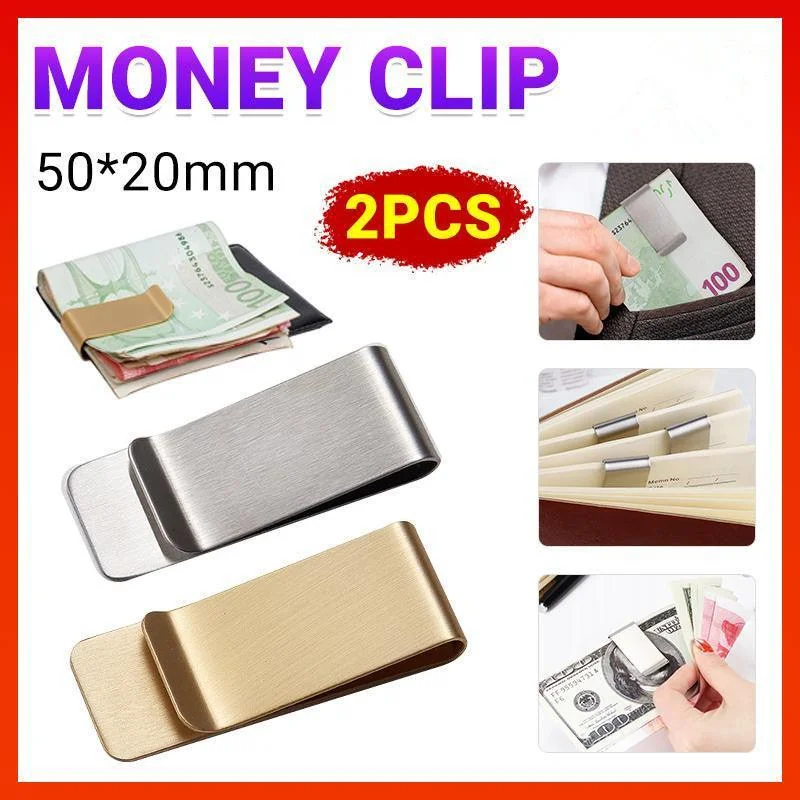 Clip Note Business Card Holder Stainless Steel Mens Wallet Metal - Gold
