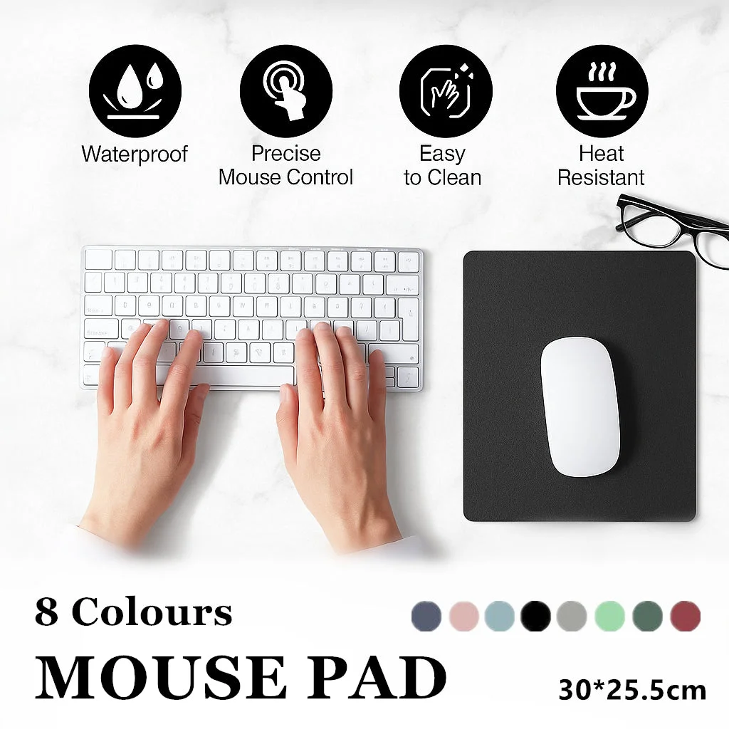 Leather Mouse Pad 30x25.5cm Waterproof Gaming Desk Mat Anti Slip Rubber Mousepad - Dark Blue