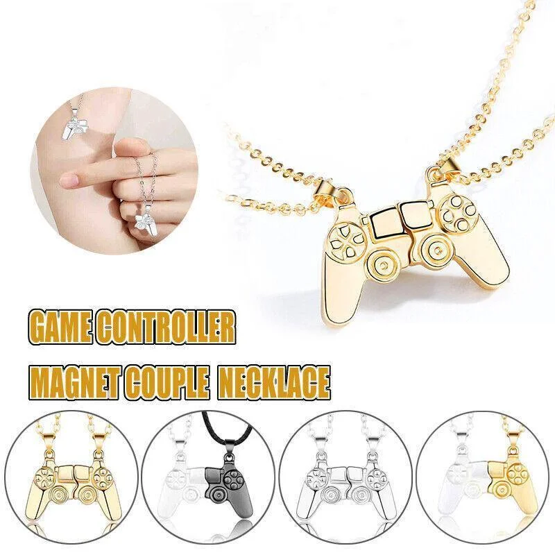 Matching Gamer Controller Necklace for Couples or Friends Pendant Gift Set - Silver and Silver