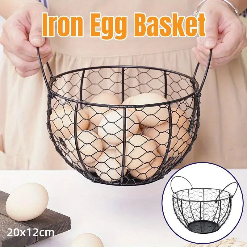 Egg Basket Fruit Storage Basket Blue Iron Basket Home Sundries Organiser Holder