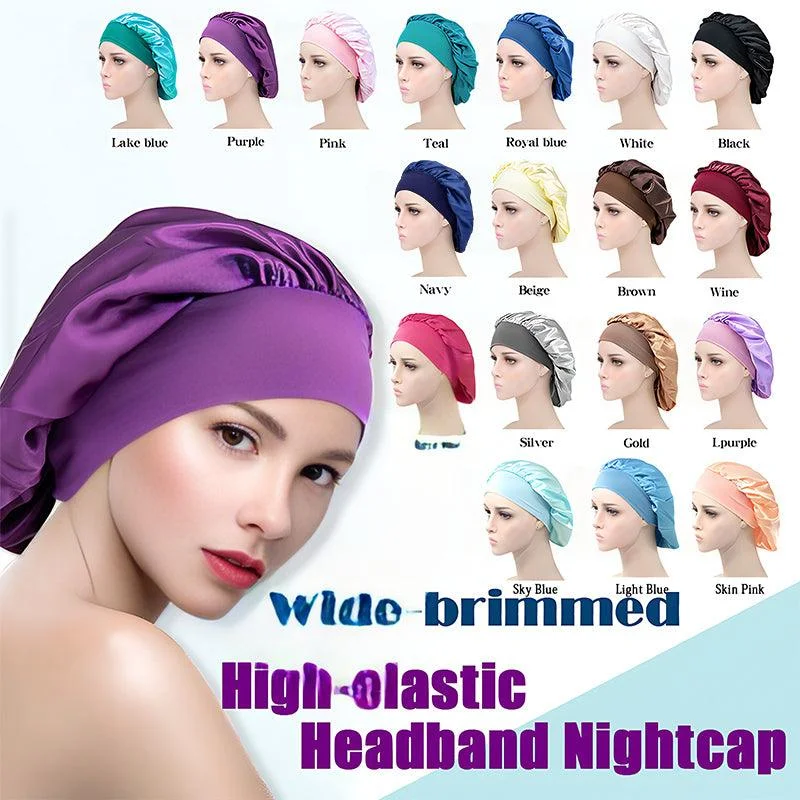 Sleeping Bonnet Hair Wrap Silk Satin Cap Women Elastic Night Soft Hat Headwear - Rose Red