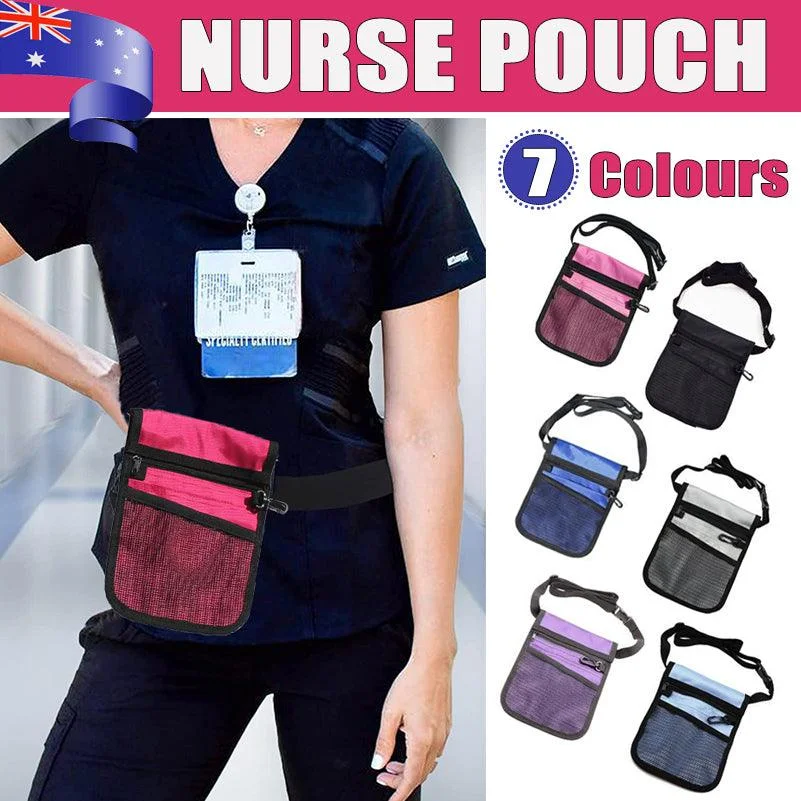 Nurse Pouch Waist Bag Medical Tool Organizer Pocket Belt with Keyring - Light Blue