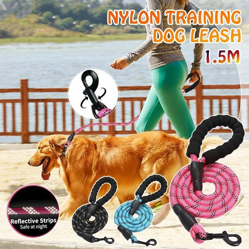 Nylon Training Dog Leash Heavy Duty Pet Products Strong Rope Recall Lead Leashes - Black