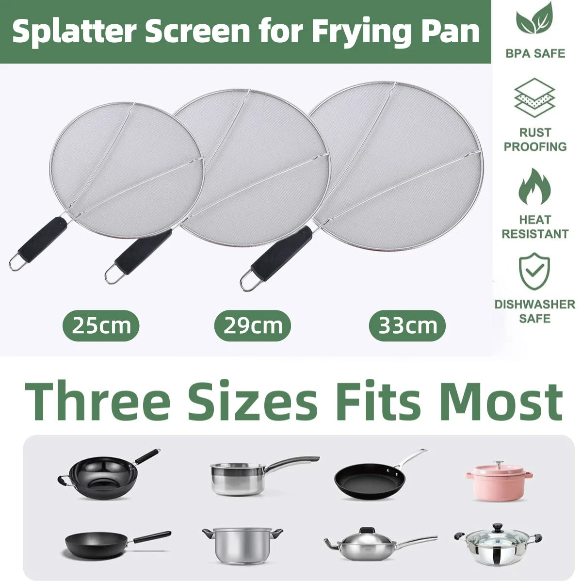 Stainless Steel Mesh Cover Anti Scald Filter Screen Anti Splash Lid For Kitchen - 25cm