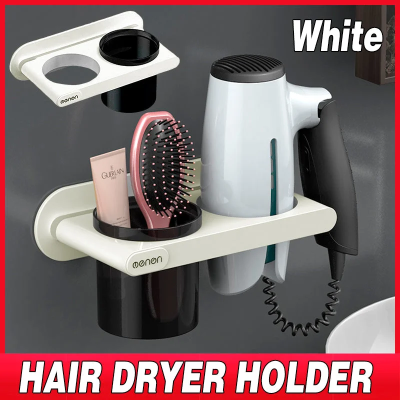 Bathroom Mounted Wall Suction Cup Hair Dryer Holder Hanger Shelf Rack Storage Au - White
