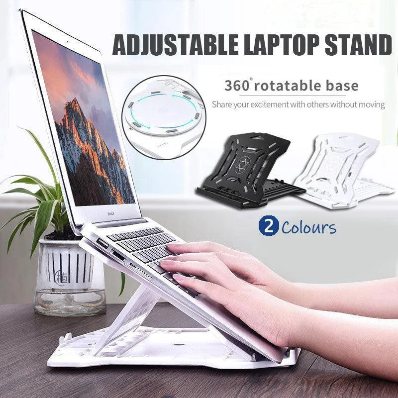 Adjustable Laptop Stand with 360-Degree Base for Desk Riser Home Office Holder - White