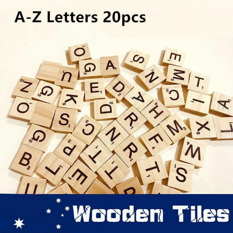 20X Wooden Alphabet Scrabble Tiles A-Z Letters and Numbers DIY Craft Game Pieces - 100pcs PACK