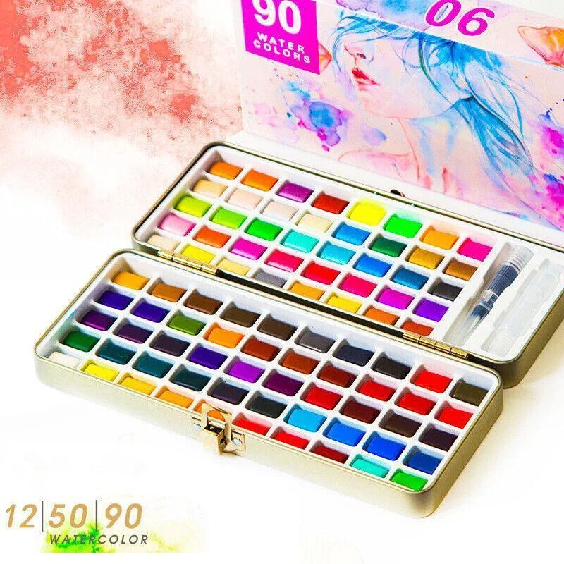 12-90 Watercolour Paint Set With Brush Painting Water Colour Kits - 12 Colours