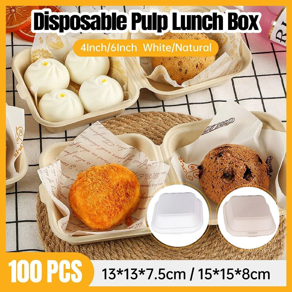 100X Disposable Eco-Friendly Bento Box Fruit Salad Hamburger Cake Packaging Box - Packing-White-4inches-100pcs