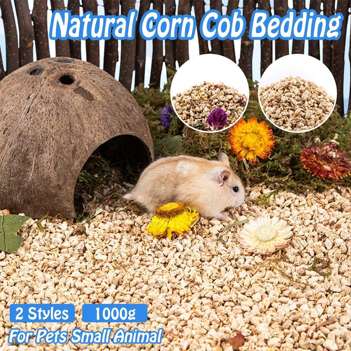Plants Corncob Bedding Nest Pad for Hamster Rabbit Hedgehog Small Pet Supplies - Flower And Grass Corn Cob Litter