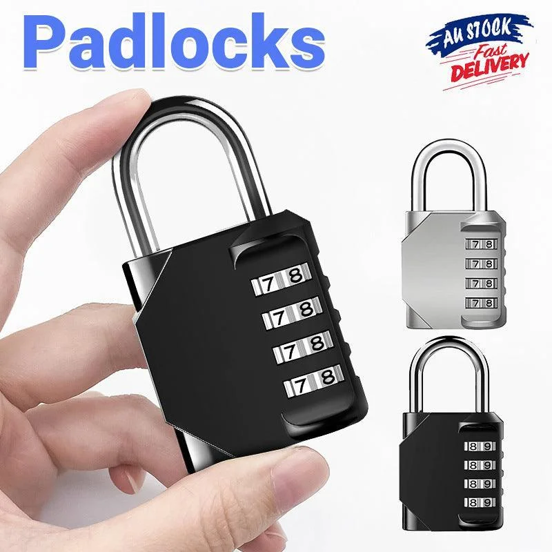 4 Digit Combination Padlock Waterproof Outdoor Number Lock for Gate Locker Toolbox - Black