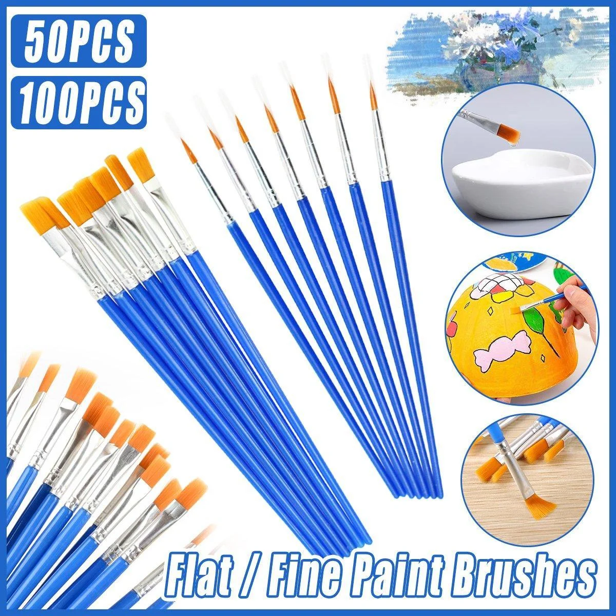 50/100PCS Plastic Flat Tip Hook Line Brushes for DIY Ceramics and Watercolor Painting - 50PCS Hook Line Pen