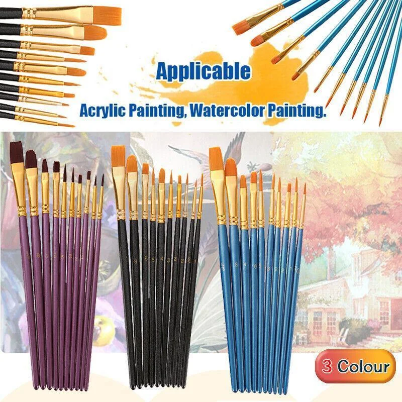 10pcs Artist Paint Brush Set Acrylic Oil Watercolour Gouache Painting Supplies - Purple