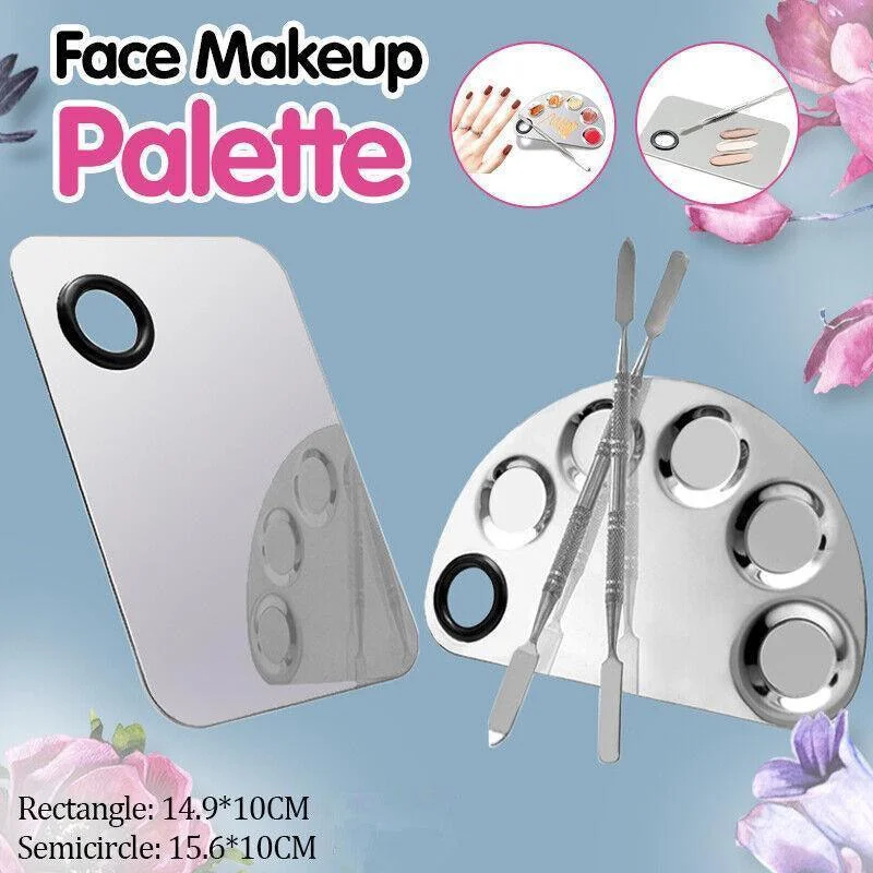 Stainless Steel Cosmetic Face Makeup Palette Spatula Foundation Mixing Tool - Semicircle
