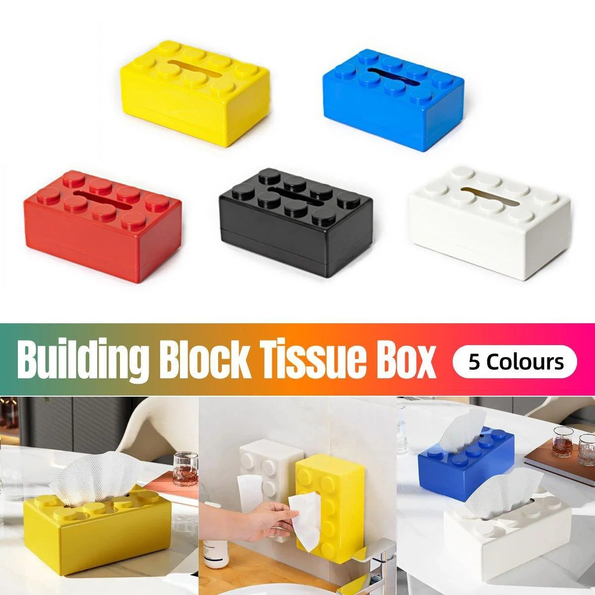 Tissue Box Cover Creative Building Block Cute Napkin Dispenser Holder Home Decor - Red