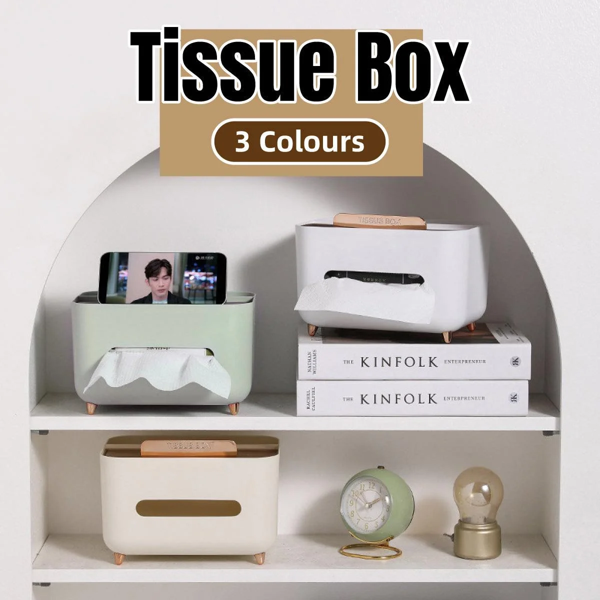Tissue Box Dispenser Storage Box Napkin Case Remote Control Box Multi-Function - White