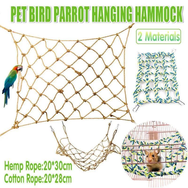 Hanging Climbing Net for Birds and Small Pets Cotton or Hemp Rope Cage Hammock - Hemp Rope
