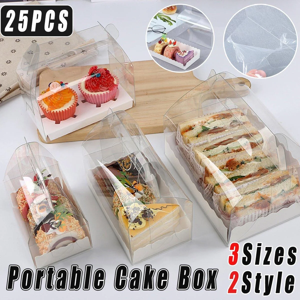 25pcs Transparent Portable Baking Box for Lasagna Mousse Cake Western Point Food - S(Flat Tray)