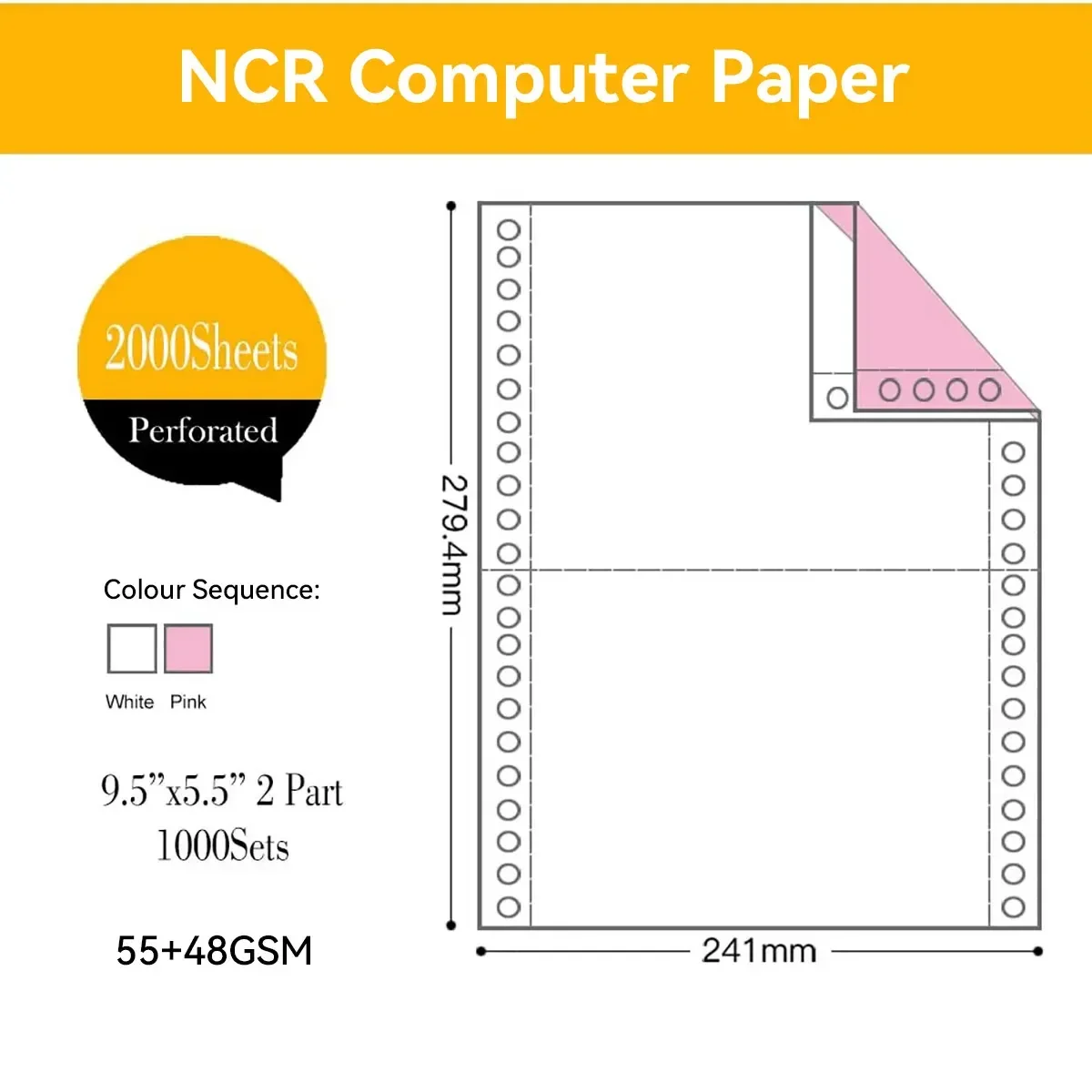 NCR Carbonless Computer Paper Clear Printing Pure Wood Pulp