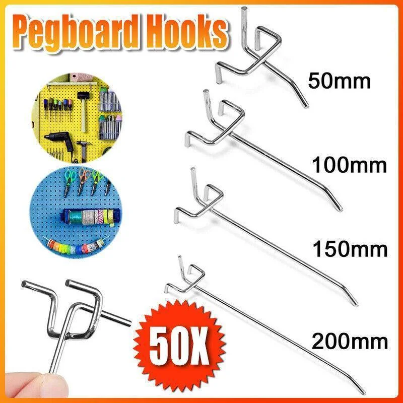 50X Pegboard Hooks Metal Panel Valcano Peg Board Hook Steel 50 100 150 200 Mm - 10CM
