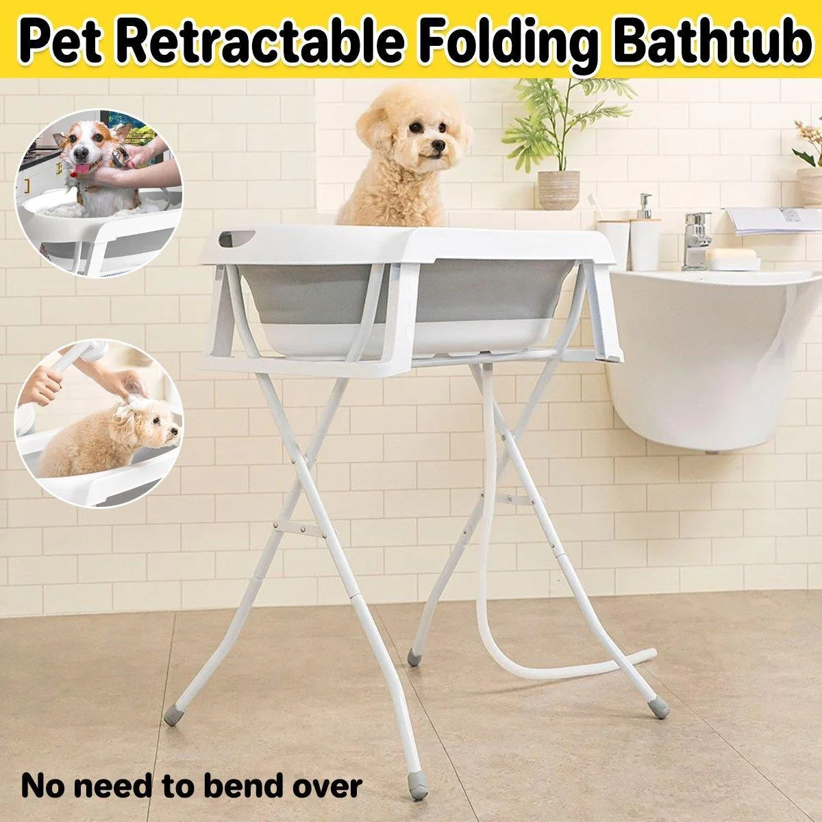 Pet Bath Tub Elevated Stand for Cats and Puppies Portable Bathing Tub for Pets