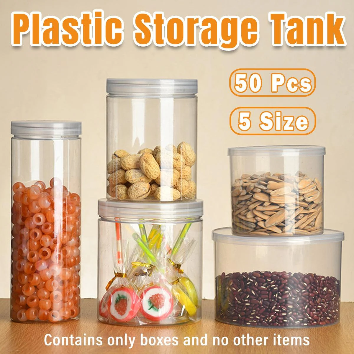 Wide Mouth Plastic Food Bottles 50pcs Transparent Sealed Storage Tanks Container - 10cm x 8.5cm