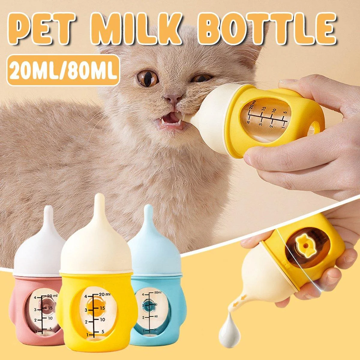 Silicone Pet Milk Feeding Bottle with Scale for Small Puppies and Kittens 20ml 80ml - 80ml-Blue