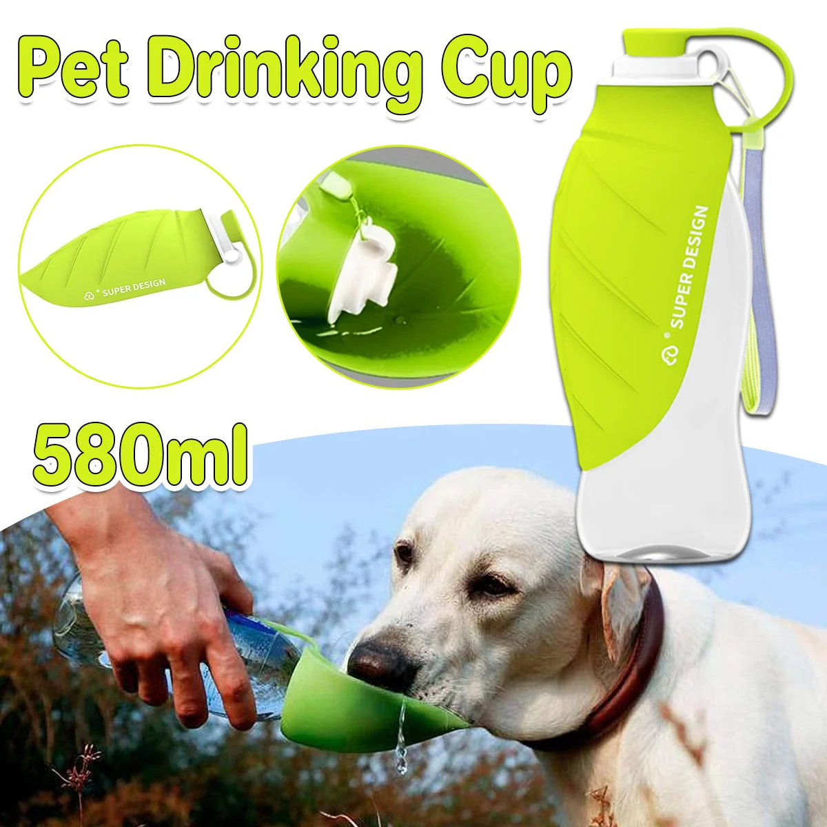 Pet Water Bottle 580ml Portable Outdoor Dog Cat Drinking Cup Travel Feeder