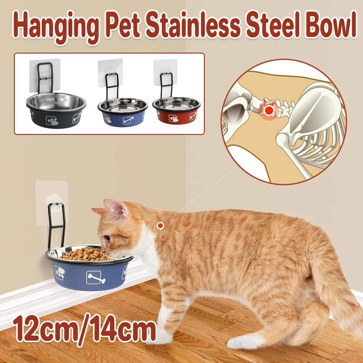 Stainless Steel Pet Bowl Hanging Cat Food Water Bowl Durable for Dogs and Cats - Black-12cm
