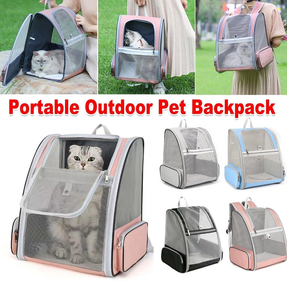 Large Foldable Breathable Portable Cat Dog Bag Outdoor Shoulder Pet Backpack - Blue