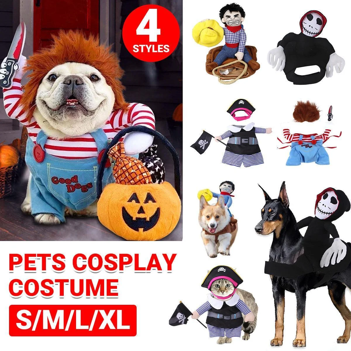 Halloween Dog Costume Pet Accessories Funny Dress Up for Small Medium Dogs - Little Devil Riding-XL