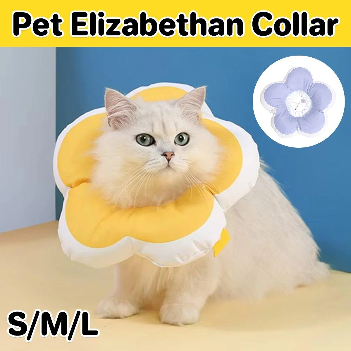 Elizabethan Cat Recovery Collar Anti Licking Pet Cone Protective Neck Ring - Purple-L