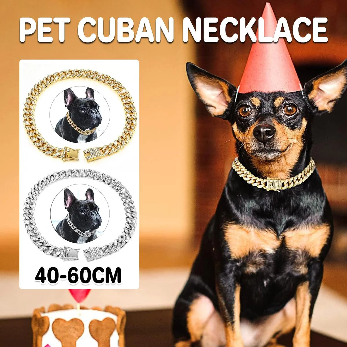 Cuban Chain Metal Dog Collar Pet Training Necklace for Small Medium Large Dogs - Gold-45cm