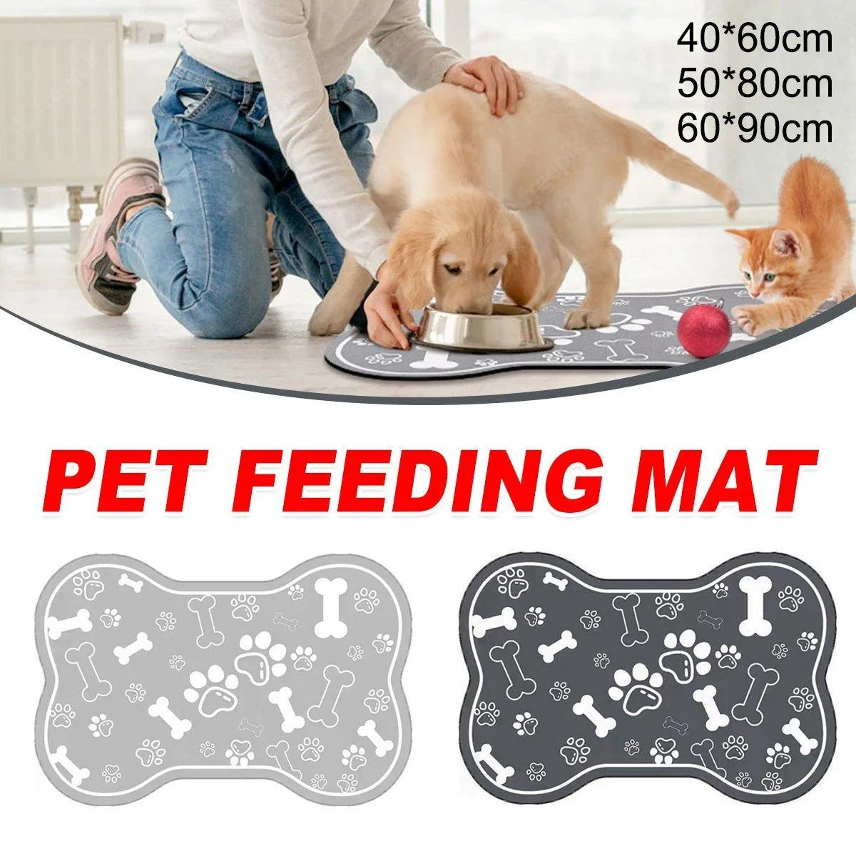 Pet Feeding Mat Non-slip Diatom Mud Absorbent Dirt-resistant Waterproof Placemat - Grey-60x90cm
