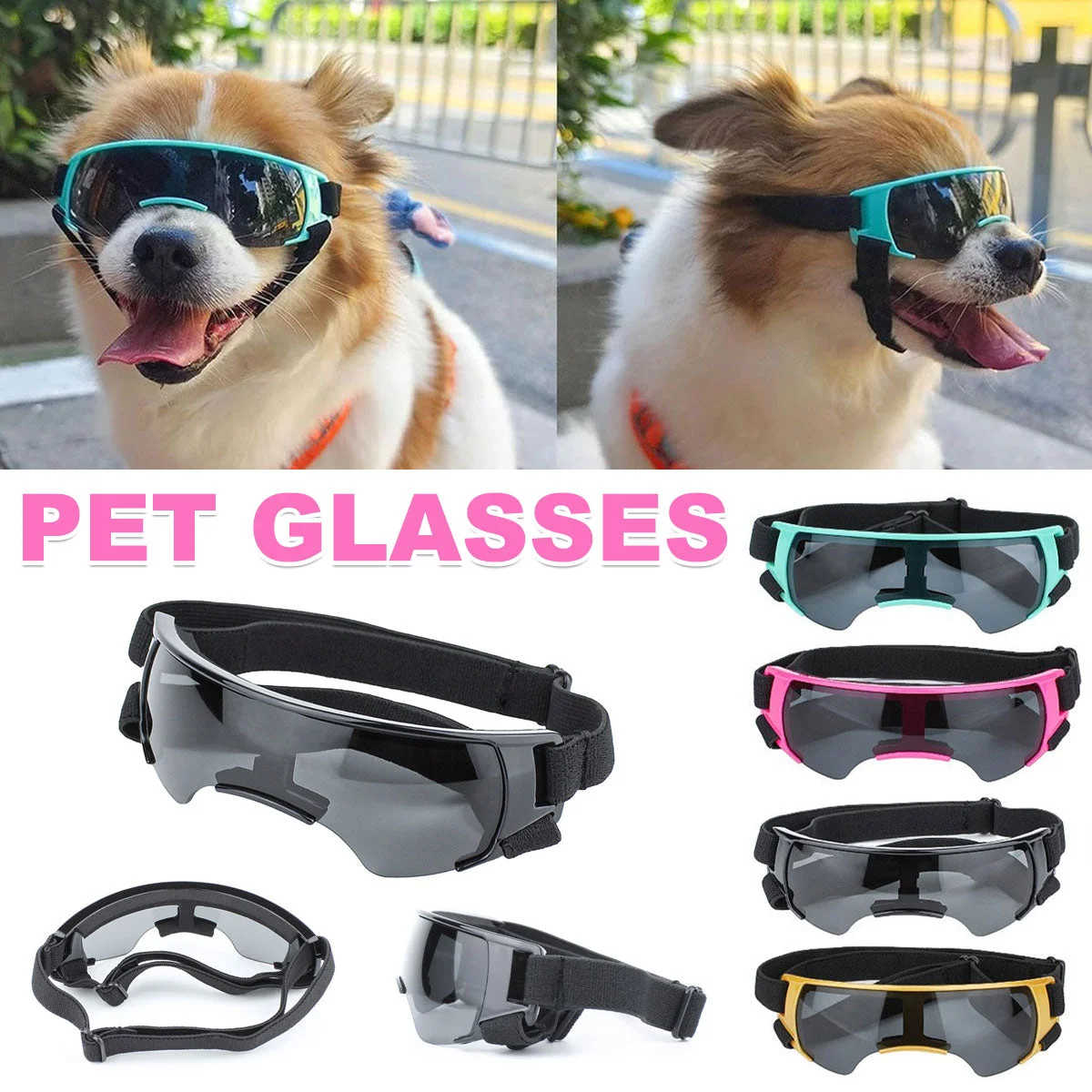 Pet Dog Sunglasses Goggles UV Eye Shield for Small Dogs Outdoor Travel Sunshade - Gold