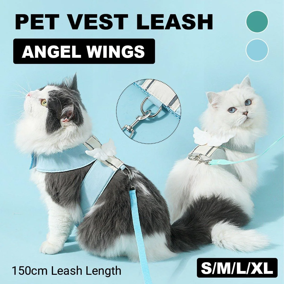 Pet Angel Wings Dog Vest Leash Cat Harness Anti-Break Walking Dog Leash Set - Blue-M