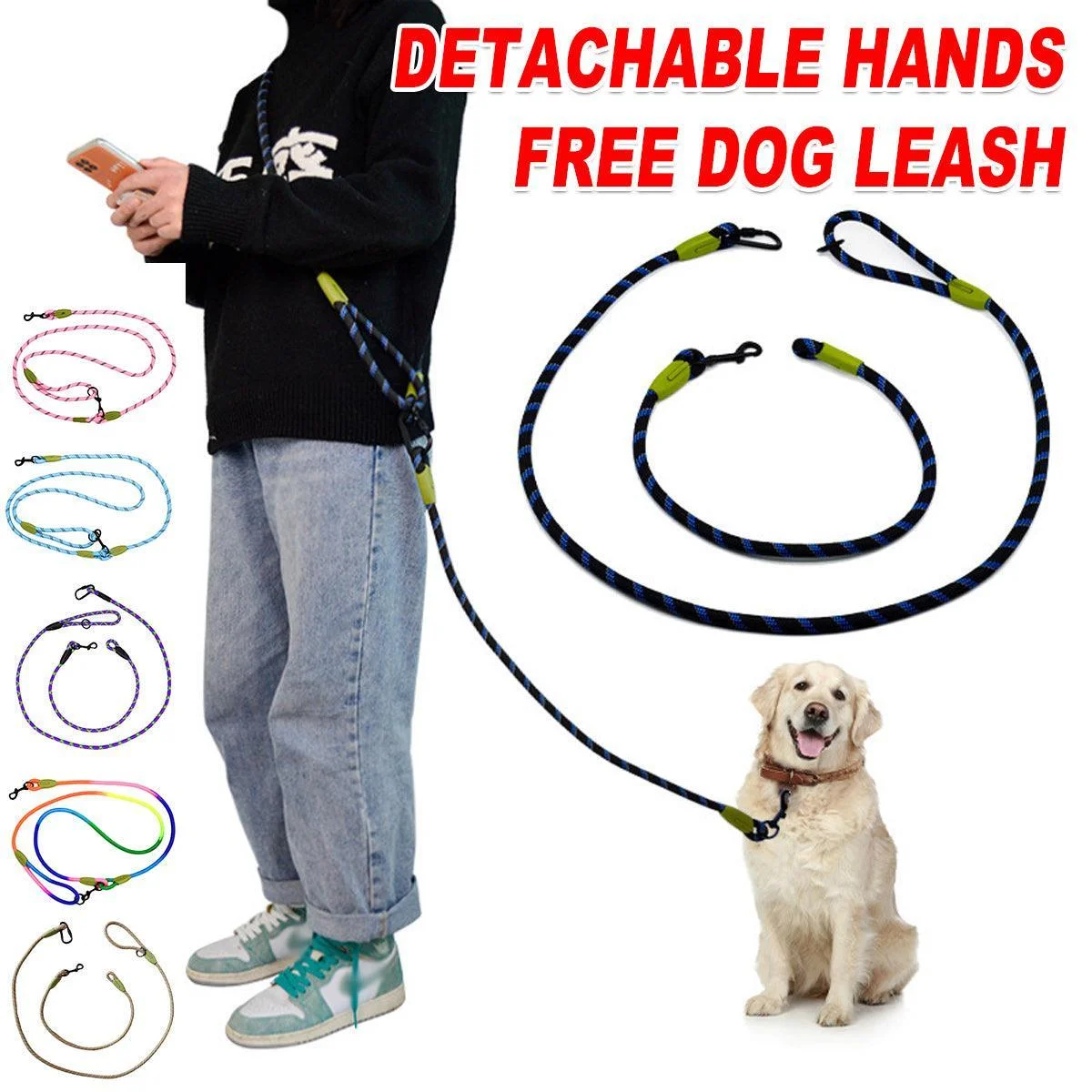 Adjustable Diagonal Dog Walking Leash Hands Free Crossbody Pet Lead Dogs - Blue
