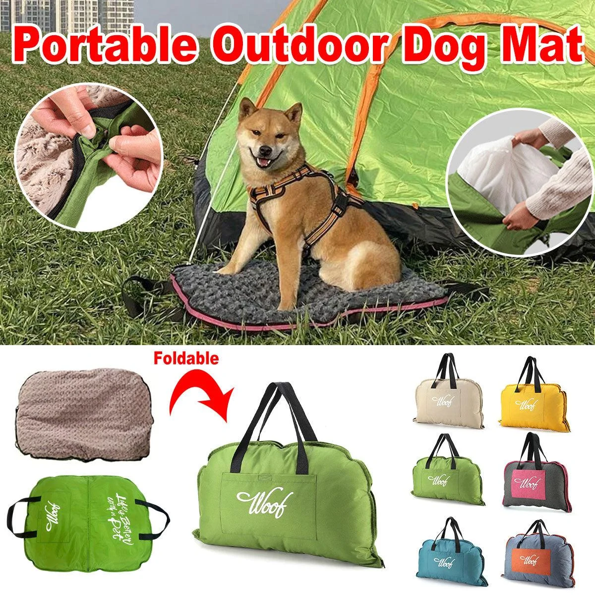 Portable Folding Pet Kennel Zippered Outdoor Dog Bed Travel Mat Waterproof - Blue