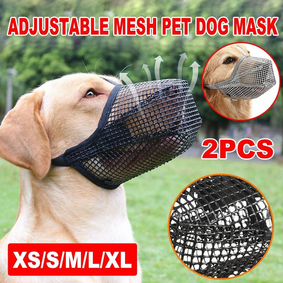 2PCS Adjustable Mesh Pet Dog Muzzle Mask Mouth Cover No Bite Strap Mouth Cover - Black-M