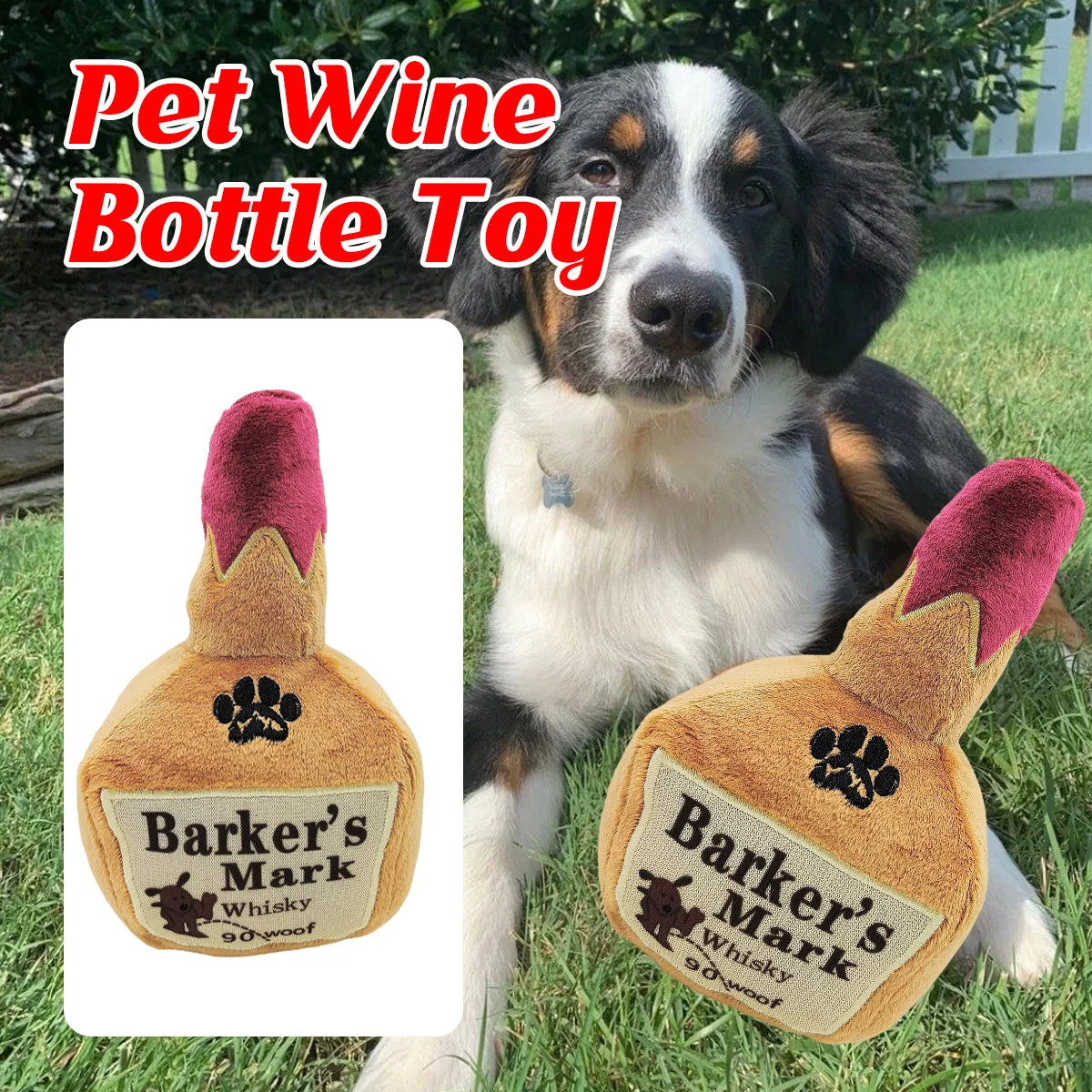 Dog Squeaky Toy Plush Wine Bottle Stuffed Chew Toy Sound Pet Play Supplies Use