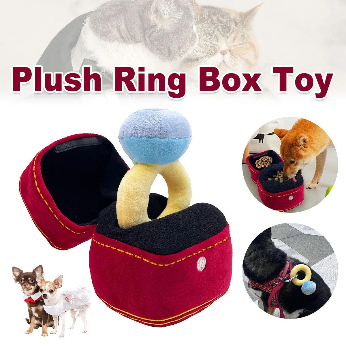 Plush Pet Toy Interactive Ring Box Chew Toy for Dogs and Cats Soft Squeaky Play