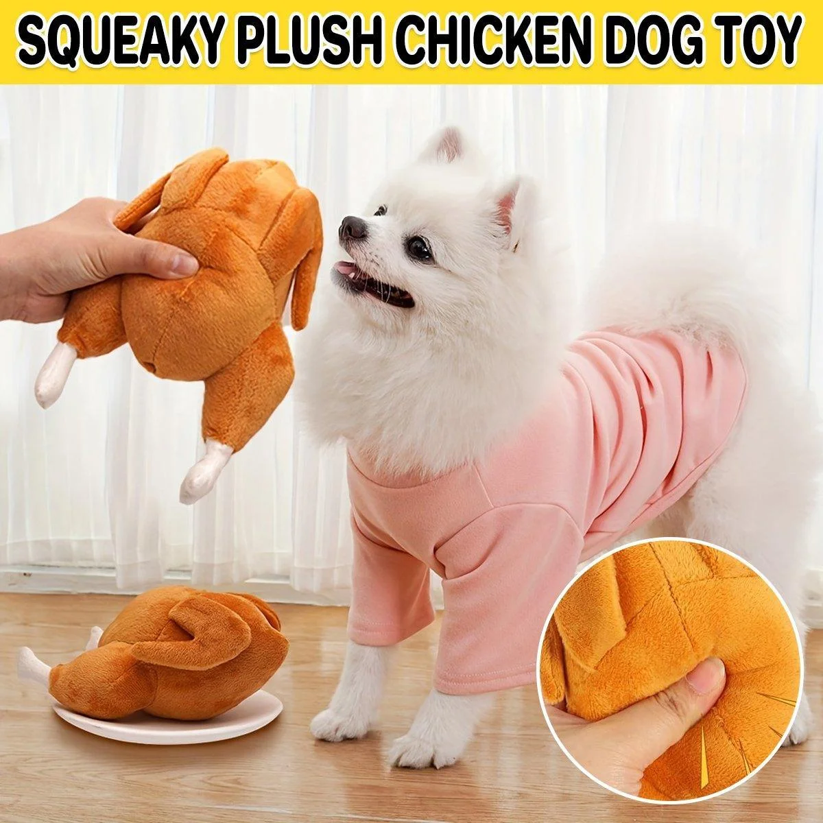 Plush Roast Chicken Dog Toy Squeaky Sound Stuffed Interactive Pet Plaything