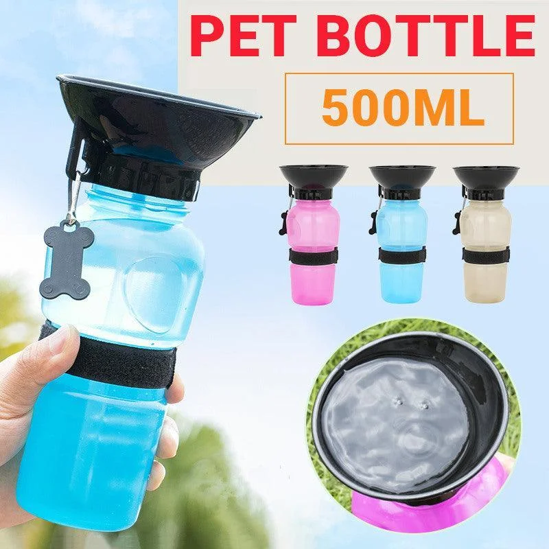 500Ml Dog Cat Water Drinking Bottle Detachable Travel Cup Portable Pet Feeder - Grey