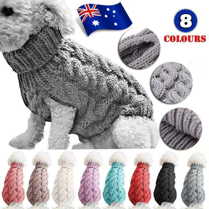 Puppy Dog Jumper Winter Warm Knitted Sweater Pet Clothes Small Dogs Coat Thermal L Size - Beige